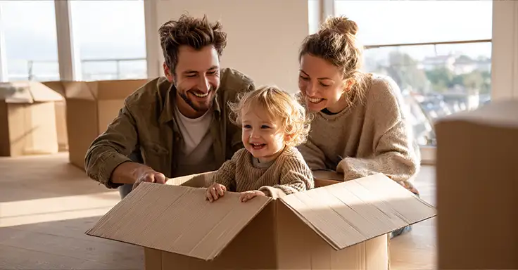 Familie beim Einzug in die neue Wohnung